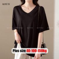 ราคา Plus Size✅เสื้อยืดผู้หญิงสาวอวบ ไซส์ใหญ่ สำหรับคุณแม่วัยกลางคน แขนสั้น คอวี สีดำ ทรงหลวม ฤดูร้อน แฟชั่น เสื้อผ้าของผู้หญิงวัยกลางคน พลัสไซส์ สาวอวบอ้วน (52509107081)