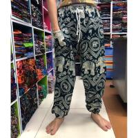 ราคา กางเกงสาวอวบ กางเกงใส่สบาย เอวสม็อค ลายช้าง (4481239657)