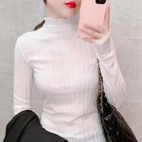ราคา เสื้ออัดย่นซีทรู ทรงคอสูงแขนยาว ลายริ้วนูน 3 สี ขอบหยัก แฟชั่น ฮิตล่าสุด ราคาถูก ใส่สบาย เสื้อผ้าผู้หญิง (29275052836)