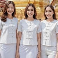 ราคา เสื้อพื้นเมืองผู้หญิงคอกลม แต่งกระเป๋าผ้าทอ (27611805879)