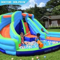 ราคา [แถมพัดลมเป่าลม]Dr. Dolphin ปราสาทเป่าลม สไลเดอร์คู่ พร้อม ไดร์เป่าผม 450W สระว่ายน้ำ และ ปืนฉีดน้ำ (29944388425)