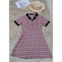 ราคา เดรสสั้นคอปกแขนสั้นลายสก็อตสีแดงดำ (28330521720)