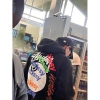 ราคา 7AYX Stussy Colorful black8Billiard ball color-blocking graffiti skull couple high street fleece-lined hooded couple sweatshirt (52658967512)