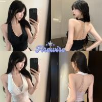 ราคา Firewireพร้อมส่ง เสื้อแขนกุด ดีไซน์หรูหรา เสื้อคล้องคอ เว้่หลัง แต่งลูกไม้ เสริมฟองน้ำในตัว สีพื้นดำขาว FY3577 (43071783947)