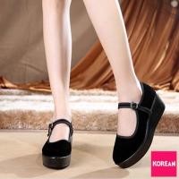 ราคา รองเท้าคัชชูส้นตึกนิ้วครึ่ง ผ้ากำมะหยี่ สีดำล้วน เบอร์ 34-40 แฟชั่น (24790987398)