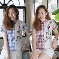 ราคา เสื้อคอจีนแขนสั้นทูโทนน้ำไหลปักดอกทิวลิป เสื้อผ้าฝ้าย เสื้อพื้นเมือง (12070364953)