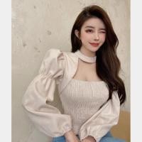 ราคา FKพร้อมส่ง เสื้อแขนยาวแต่งโชคเกอร์คอ ด้านหน้าแต่งสม๊อก ผ้าพื้นลูกฟูก สวยหรูดูแพง สไตล์เกาหลี (4078696437)