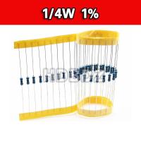 ราคา 100-200pcs 1/4W ตัวต้านทานฟิล์มโลหะ 1% แหวนห้าสี 1K 2K 4.7K 10K 10Ω 3.3 5.1 100 0R-10M (24384431574)