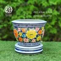 ราคา รามาเซรามิค P03 กระถางเซรามิคพร้อมจานรอง ขนาดกว้าง 12" เขียนลายดอกโบตั๋น (2967967423)