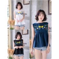 ราคา เสื้อแขนกุด ชายระบาย ปัก ลายดอก สไตล์เกาหลี (1834890356)