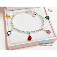 ราคา สร้อยข้อมือเงินแท้ 92.5% สำหรับเด็ก ลายผ่าหวาย ห้อยตุ้งติ้งหยดน้ำ พลอยหลากสี HB0092 (696768321)