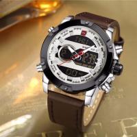 ราคา naviforce watch แท้ นาฬิกาข้อมือผู้ชาย สายหนังสีน้ำตาลเข้ม รุ่น NF9097-DABRO (293600152)