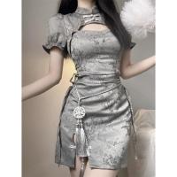 ราคา YJ 2022 New Hollow Out Qipao Improved Chinese Dress Women Sexy Split Cheongsams Mandarin Collar Summer Wear Print Floral (24076641928)