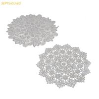 ราคา SEPTWOLVES Placemat เย็บปักถักร้อยดอกไม้ตกแต่งตารางที่ละเอียดอ่อนสีขาวโครเชต์ผ้าปูโต๊ะ Pad (47108989729)