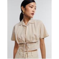 ราคา Pomelo Tie-Front Double Layer Cropped Blouse - Beige XS (27151603000)