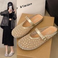 ราคา Rhinestone Mary Jane Baotou รองเท้าแตะครึ่งผู้หญิง 2025 ฤดูร้อนสไตล์ใหม่เวอร์ชั่นเกาหลีสวมใส่ด้านนอก Xiaoxiang สไตล์รองเท้าแตะขี้เกียจผู้หญิง Slipp (50159449504)