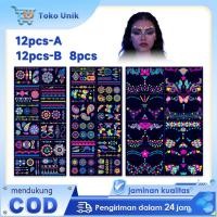 ราคา 12 ชิ้นสติกเกอร์ใบหน้าเรืองแสงใน Dark Face สติกเกอร์ชั่วคราวสติกเกอร์ Neon Face Tattoo ฮาโลวีน Party (42978882885)