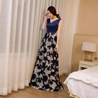 ราคา ชุดราตรี ชุดออกงาน ชุดไปงานแต่งงานสีน้ำเงินกรมท่า กระโปรงลายดอก แนวสวยหรูดูแพง สุดสง่า (5552700434)
