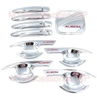 ราคา Almera นิสสันอัลเมร่า ปี2020-2026 เบ้ากันรอย ครอบมือจับ ครอบฝาถัง สีโครเมียมโลโก้แดง Nissan Almera (28293792236)