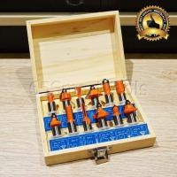 ราคา ชุดดอกทริมเมอร์ 12 ดอก Trimmer เซาะร่อง ขุด 1/4" (แกน 6 มิล) กล่องไม้ สำหรับ เครื่องเซาะร่อง ทริมเมอร์ เราเตอร์ 2 หุน (1995723067)