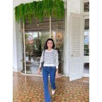 ราคา AT994 Queenstreet / Stripe Sweater Back Button Knit / Womens Striped Outer Top / Long Sleeve Korean Fashion (41753788861)