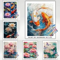 ราคา 【พร้อมกรอบ】Drofe,ระบายสีตามตัวเลข,ดอกบัวและปลาคาร์ฟ,ภาพวาด DIY,ภาพวาดผ้าใบ,ภาพระบายสี,การตกแต่งห้อง (27830470960)