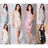 ราคา M-4XL⭐5สี ชุดลูกไม้เนื้อเงา สีฟ้า/ทอง/ชมพู/ขาวครีม/ดำ ตกแต่งมุกด้านหน้าทั้งชุดสวยๆ #amor (2601586817)