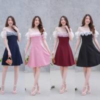 ราคา เสื้อผ้าแฟชั่น เดรสแขนระบายแต่งผ้าลูกไม้ สีดำ ชมพู กรม แดงเลือดหมู พร้อมส่ง (42709385466)