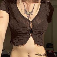 ราคา Wittygirls-shop_ เสื้อครอป โชว์สะดือ แต่งลูกไม้ โปร่งแสง เซ็กซี่ แฟชั่นฤดูร้อน สําหรับผู้หญิง (27500132181)