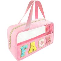 ราคา Chenille Letter Clear Makeup Bag Face Patch, Travel Toiletry Makeup Bag with Handle, Nylon Waterproof Makeup Bags กระเป๋าเครื่องสําอางใส, กระเป๋าแต่งหน้า preppy patch for Women (FACE-Pink) (4700862724