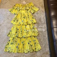 ราคา ชุดเดรสยาว เดรสสีเหลือง size-S เดรสกระโปรงชั้นๆ ขนมชั้น ชุดสีเหลืองสีเขียวตอง (21038627393)