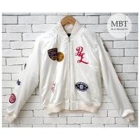 ราคา POLO RALPH LAUREN LOGO MIXED-PATCHES SATIN BOMBER JACKET #แจ็คเก็ต #ของแท้100% (24452563001)