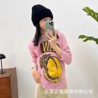 ราคา N39F GAN! Autumn and Winter New N Letter print wool blend knitted peach bee long-sleeve round-neck sweater top (47059338940)