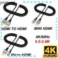 ราคา YNATURAL Micro Mini HDMI TO HDMI Spiral Cable, ยืดหยุ่น 0.5-2.4M สายสปริงที่รองรับ HDMI, ทนทาน 4K 60HZ Extension Male to Male Plug Cable (49959846863)