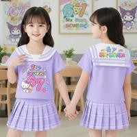 ราคา 67 ชุดเซ็ทเด็กผู้หญิง สกรีนลายสุดฮิต หน้าหลัง เสื้อปกทหารเรือ กระโปรงอัดพลีท (40978473428)