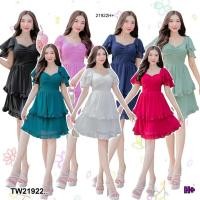 ราคา **TW21922**มินิเดรส แขนสั้น แต่งระบายแขน 2 ชั้น ด้านหลังใส่ยางสม็อค ยืดได้เยอะกระโปรงมีระบายเล็ก 2 ชั้น (43022982434)