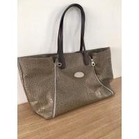 ราคา กระเป๋าหนังเทียม crocodile accessoires กระเป๋าสไตล์วินเทจ Vintage กระเป๋าทรงชอปปิ้ง หนังเทียม สีเทา มือสองสภาพดี (16594395487)