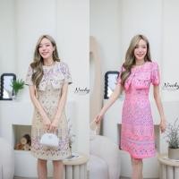 ราคา A040 ผ้าลายไทยเดรสงานป้ายNuchy เดรสทำงาน ชุดทำงาน เหลือง ชมพู (28750102670)