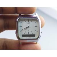 ราคา นาฬิกา Vintage มือสองญี่ปุ่น Casio 308 AQ 222QUARTZ ผู้ชาย ทรง8เหลี่ยม กรอบเงิน หน้าขาว+LCD ANALOG DIGITAL ไม่มีสาย 33m (47255433002)
