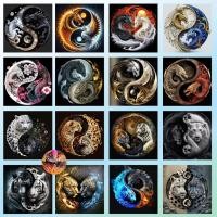 ราคา Diamond Painting 5D DIY หยินหยาง มังกร เสือ ครอสติสคริสตัล 5 มิติ ปักครอสติส ภาพติดเพชร 30x30 cm (25659733614)