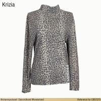 ราคา USED Krizia - Gray Leopard Mock Neck T-Shirt | เสื้อยืดสีเทา สีดำ ลายเสือ แขนสั้น คอปีน วินเทจ สายฝอ แท้ มือสอง (52560257665)