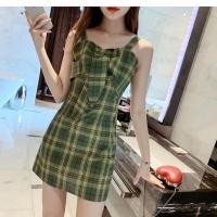 ราคา เดรสสายเดี่ยว ลายสก็อต เดรสสั้น สีเขียว (4542256253)