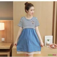 ราคา ชุดคลุมท้องตัวเสื้อลายขวางกระโปรงสียีนส์ (371414403)