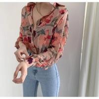 ราคา พร้อมส่งจากไทย เสื้อเชิ้ตชีฟองลายดอก เสื้อเกาหลีแขนยาวแฟชั่นผู้หญิง (23977802339)