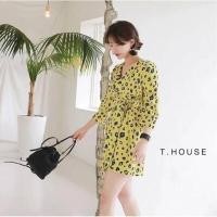 ราคา เดรสสั้นลายเสือสีเหลืองสด ดีเทลผูกช่วงใต้อก (1294707719)