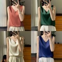 ราคา เสื้อคอวี กล้ามซาติน ผ้าเครปซาติน M-XL เรียบหรู กล้ามคอวี (27935951402)
