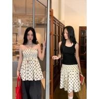 ราคา กระโปรงทรงเอสำหรับฤดูร้อน สีขาวลายจุด เอวสูง ทรงหลวม (52659278968)