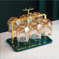 ราคา พร้อมส่งชั้นวางถ้วยน้ําในบ้านห้องนั่งเล่นชั้นวางถ้วยเก็บถ้วย ที่คว่ำแก้วน้ำหัวกวางสีทอง พร้อมถาดระบายน้ำ (41464033324)