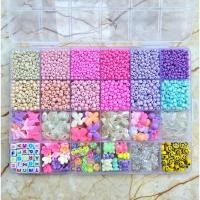 ราคา ชุดลูกปัด DIY 1 กล่อง - ลูกปัดเม็ดทราย + แพ็คเกจ DIY โรยหน้า (เชือกยางยืด BONUS) วัสดุงานฝีมือร้อยเชือก (54609161045)