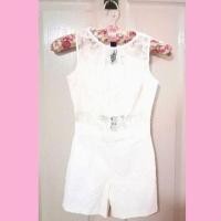 ราคา จัั้มสูทขาสั้น ชุดจั้มพ์กางเกงขาสั้น จั๊มสูทสีขาว Jumpsuit (2779124638)